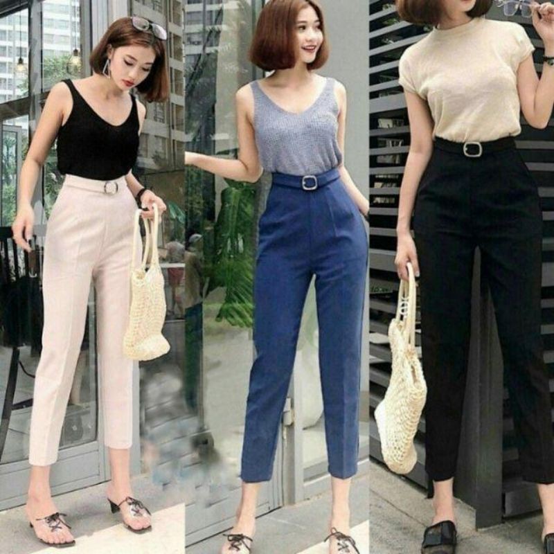 [Mã FAMAYWA giảm 10K đơn 50K] Quần Baggy Nữ lưng cao Phối Đai Siêu Sang