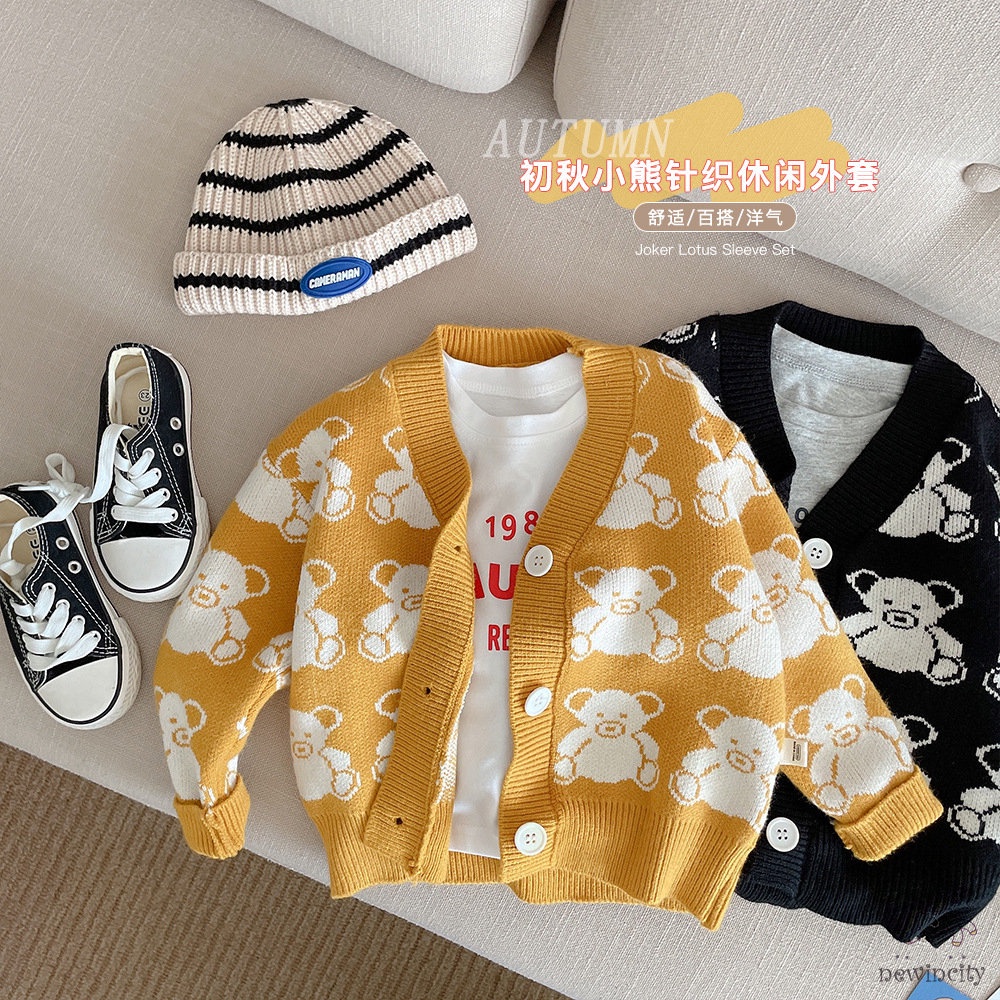Áo khoác cardigan họa tiết gấu hoạt hình phong cách hàn quốc cho bé