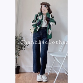 Quần jeans bò nữ co giãn tốt quần bò cạp cao dáng thụng