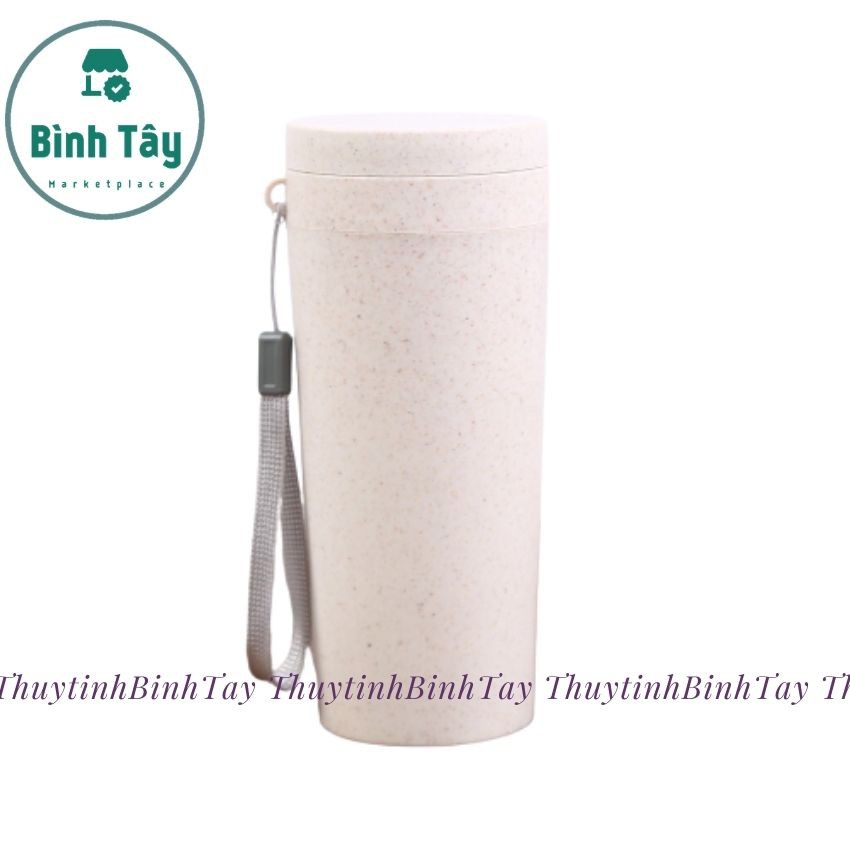 Ly giữ nhiệt lúa mạch cao cấp có dây xách 320ml dùng làm quà tặng straw wheat plastic cup nhiều màu sắc có hộp BT-Lm19