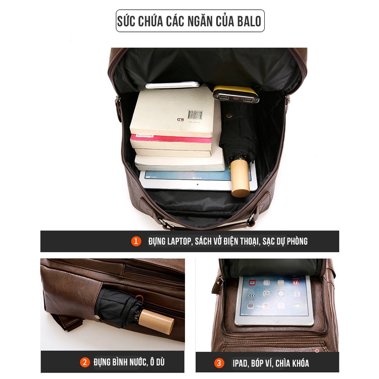 Balo da nam nữ unisex thời trang đi học, du lịch  có ngăn để máy tính, laptop 15.6 inch