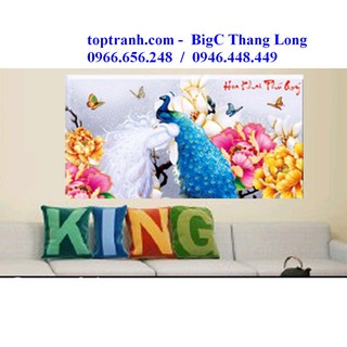 Tranh thêu chữ thập hoa khai phú quý, 2 con công và hoa mẫu đơn 223062 chưa thêu