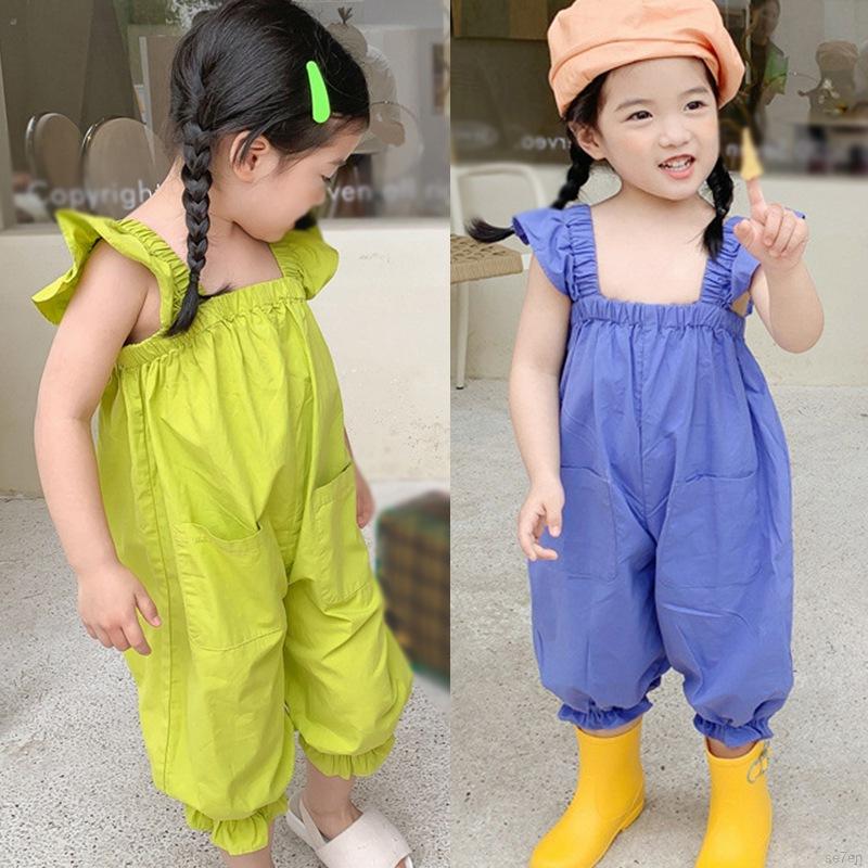 Áo liền quần viền nhún bèo thời trang mùa hè dễ thương dành cho bé gái 90-130CM