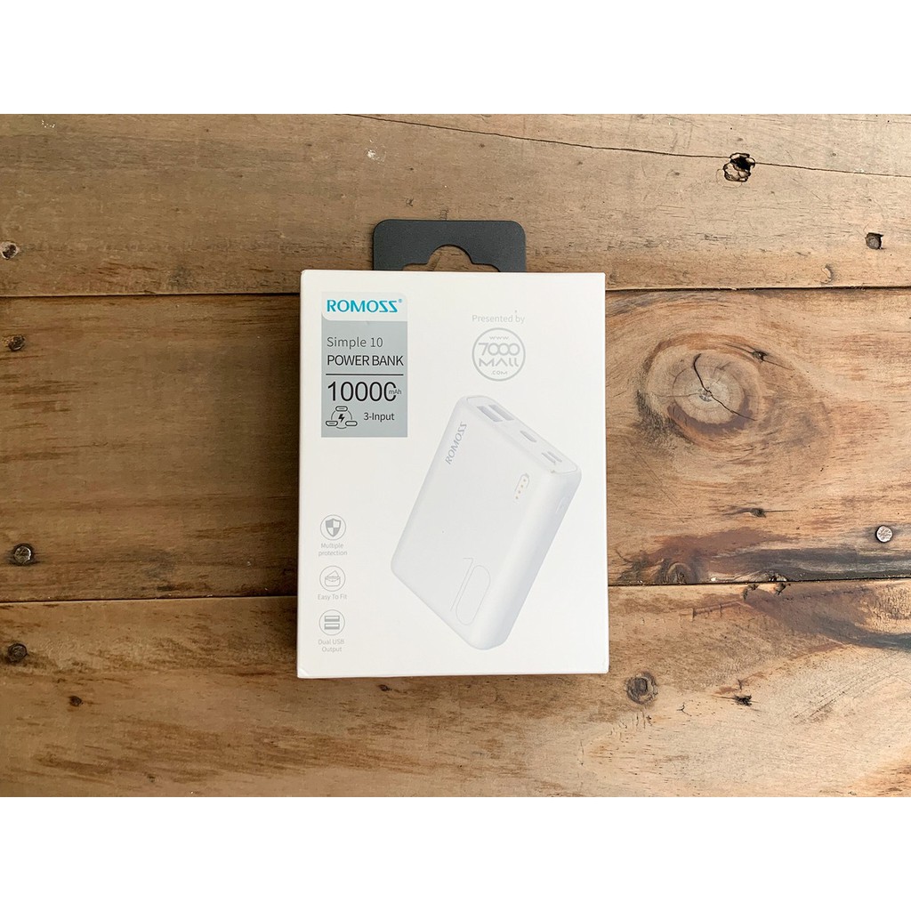 Pin dự phòng 10.000mAh ROMOSS SIMPLE (3 cổng Micro, Type-C, Lighting) Bảo hành Chính Hãng 12 Tháng 1 đổi 1