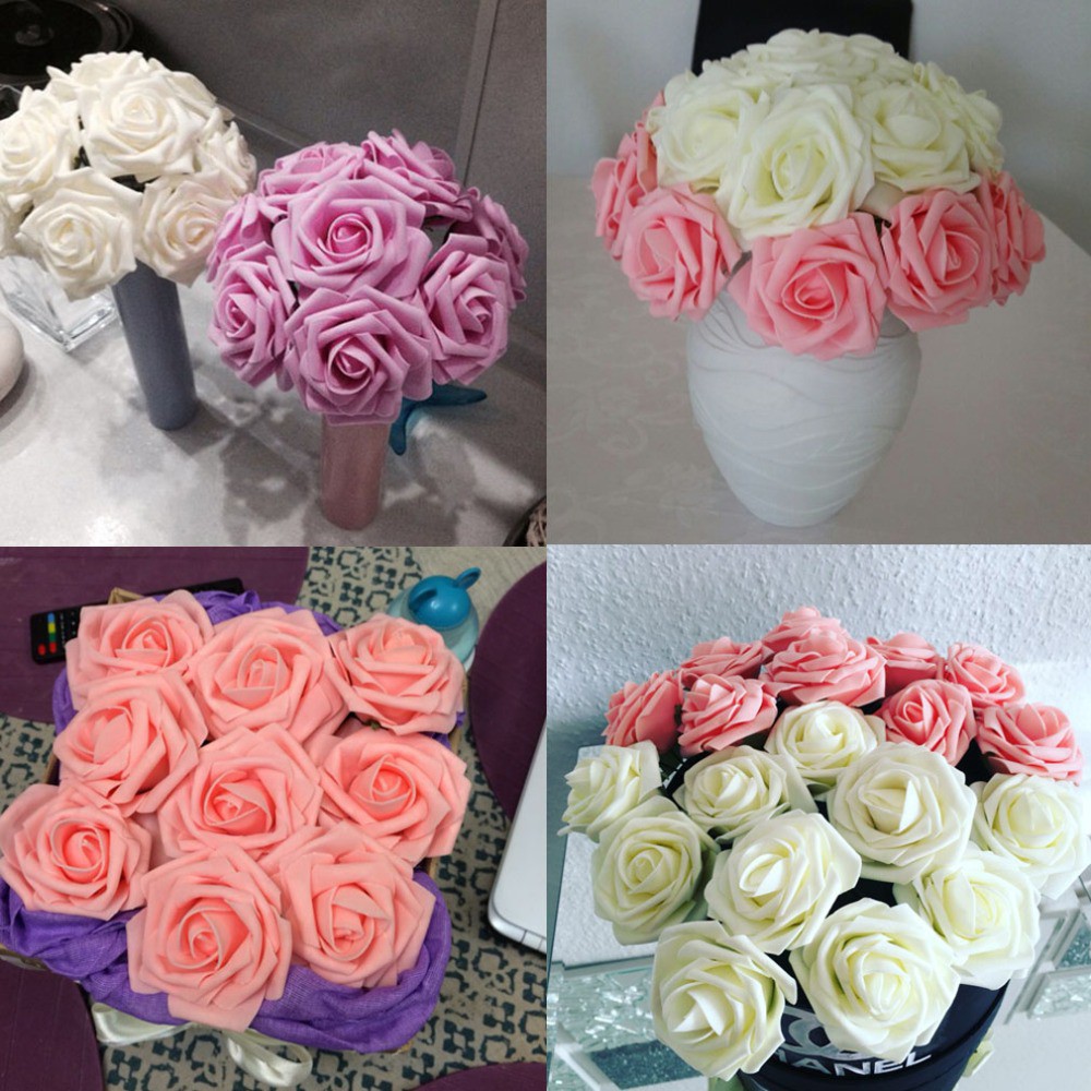 Bộ 10 Bông Hoa Hồng Lụa Nhân Tạo