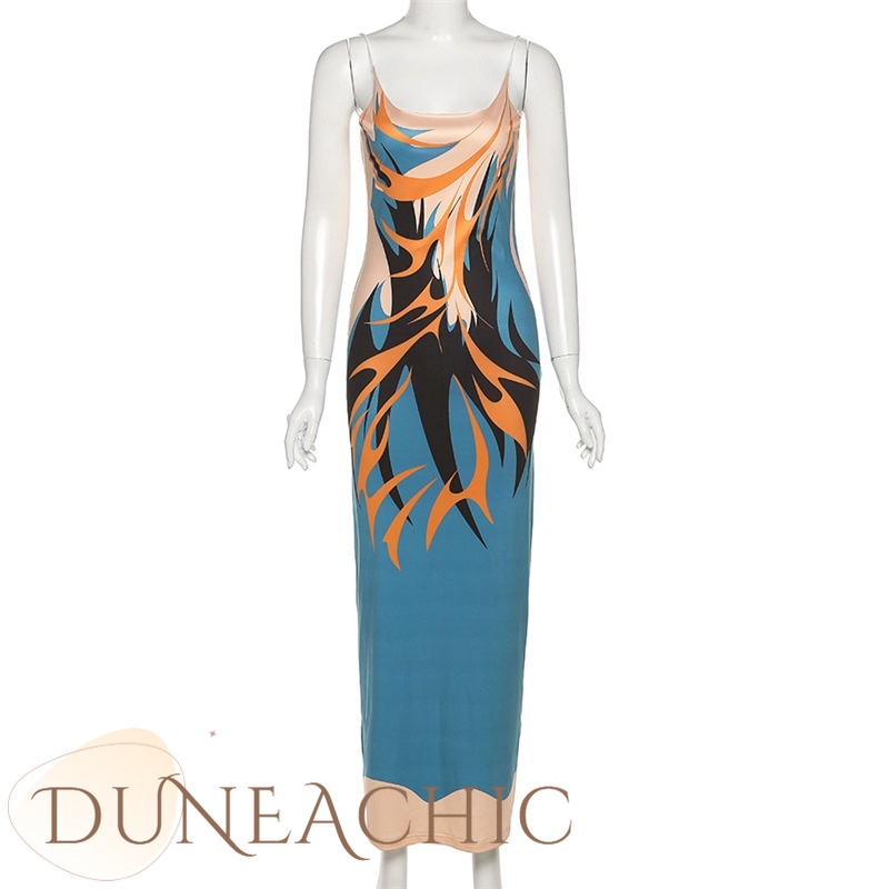 DUNEA Đầm Hai Dây Hở Lưng Cắt Thấp Thời Trang Cho Nữ