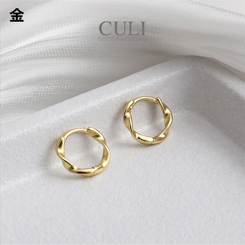 Khuyên tai bạc S925, khoen tròn xoắn kiểu dáng đơn giản, thời trang HT603 - Culi accessories