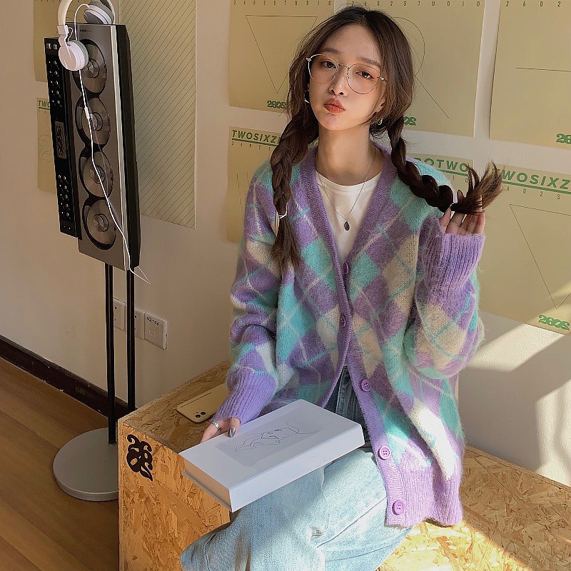 [004 ORDER] ÁO KHOÁC CARDIGAN HỌA TIẾT KẺ CHÉO THANH LỊCH PHONG CÁCH ĐIỆU ĐÀ | BigBuy360 - bigbuy360.vn