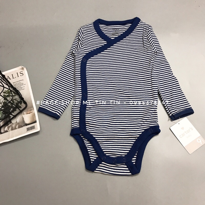 Body chip dài tay cài chéo 2 lớp cho bé (kẻ.6m,9m,12m,18m,24m)