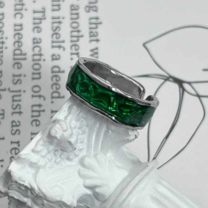 Nhẫn Hở Màu Xanh Lá Đậm Phong Cách retro Thời Trang