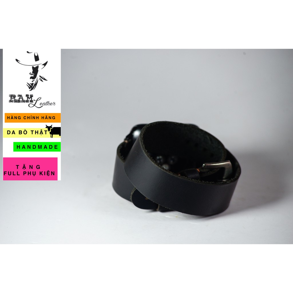 Dây đồng hồ RAM Leather da bò cao cấp màu đen RAM Leather doublestrap - tặng khóa chốt và cây thay dây