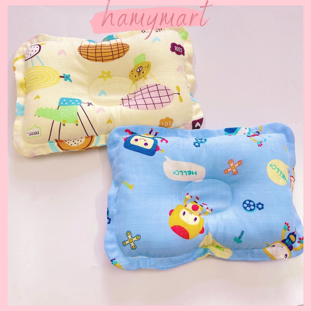 Gối lõm sơ sinh Hamymart chống bẹp đầu bông lông vũ siêu mềm cho bé ( Ảnh thật)