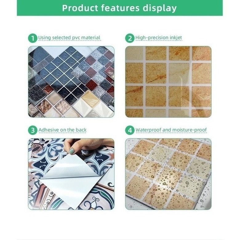 Set 10x10 X 1 Miếng Dán Tường 3d 12 Màu Chống Thấm Nước Trang Trí Nhà Bếp