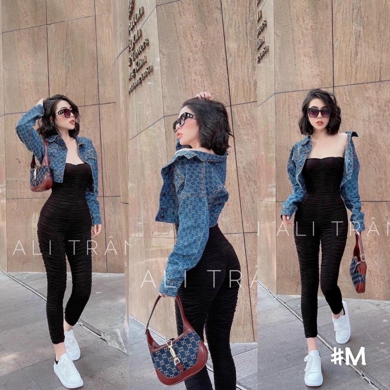 Áo Sơ Mi Bò GG 2 nắp túi Dáng Croptop Dài Tay