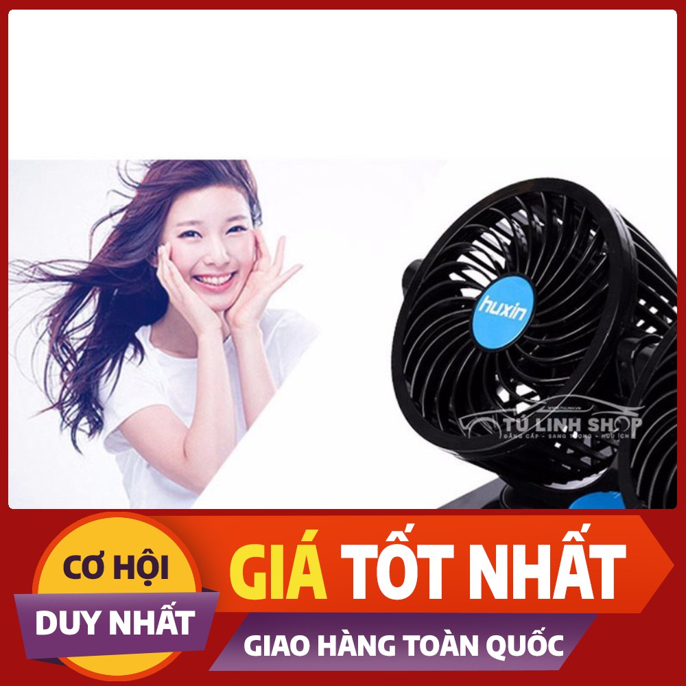 Quạt máy đôi mini 12v, 24v xoay 360 tiện ích trên ô tô, xe hơi cao cấp