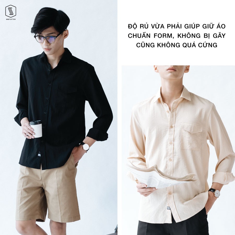 Áo sơ mi nam SSSTUTTER dài tay có túi cổ đức vải linen thoáng mát Letter Shirt | BigBuy360 - bigbuy360.vn