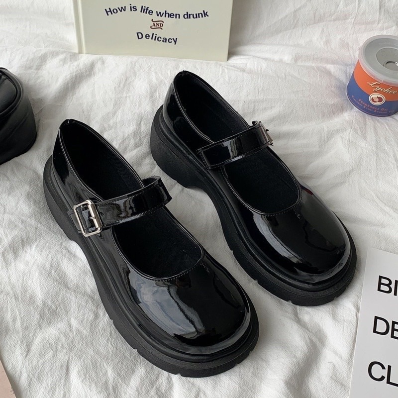Giày Lolita nữ da bóng đế cao quai cài xinh xắn phong cách Ulzzang Hàn Quốc FLOWER G07 - Nguyentrang239