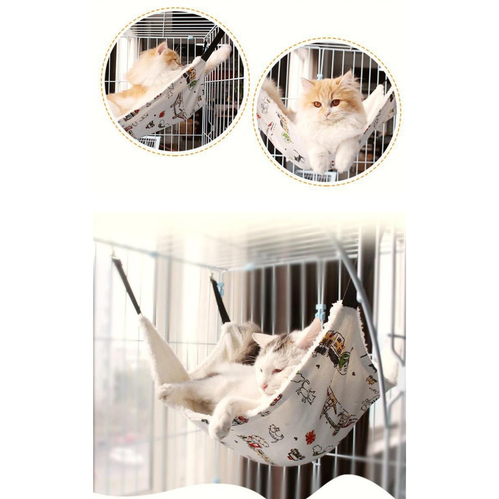 Võng mèo treo chuồng thú cưng 2 lớp nhiều màu, kích cỡ