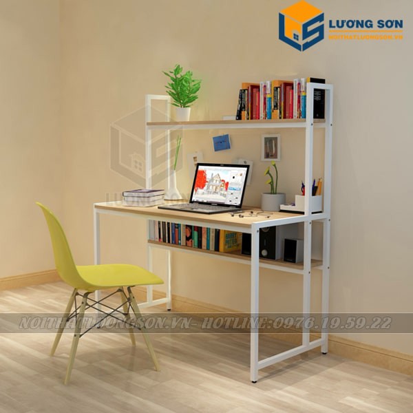 [Freeship nội tỉnh] Bàn làm việc liền giá sách trước - Bàn khung sắt 3 tầng - BLV13 | BigBuy360 - bigbuy360.vn