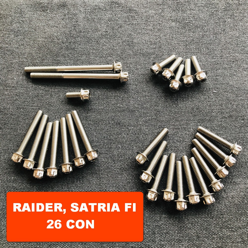 (FULL INOX) Bộ ốc lốc máy INOX kiểu SALAYA gắn xe SATRIA, RAIDER