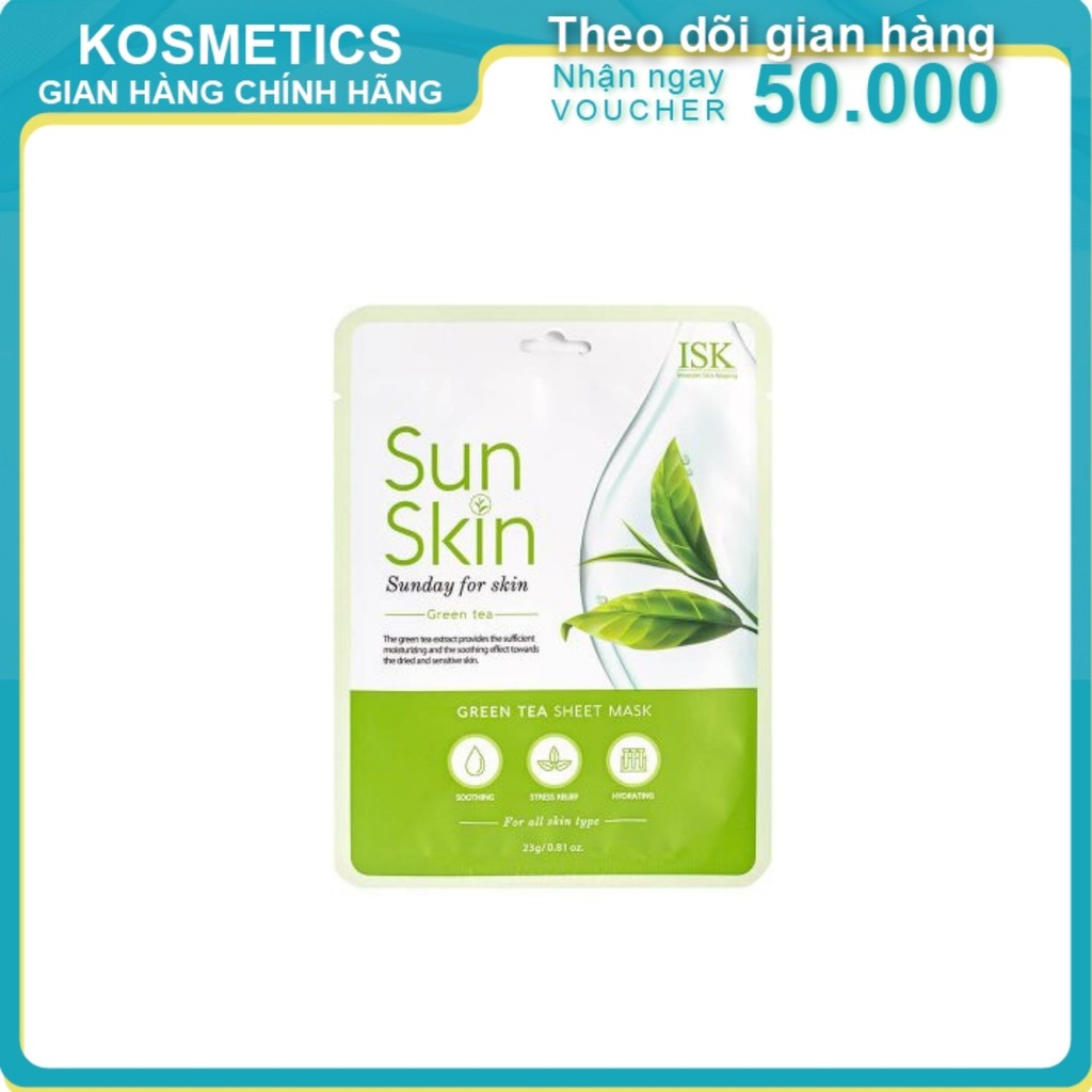 Mặt nạ giảm mụn, sáng da hương trà xanh ISK Sunskin Green Tea Sheet Mask