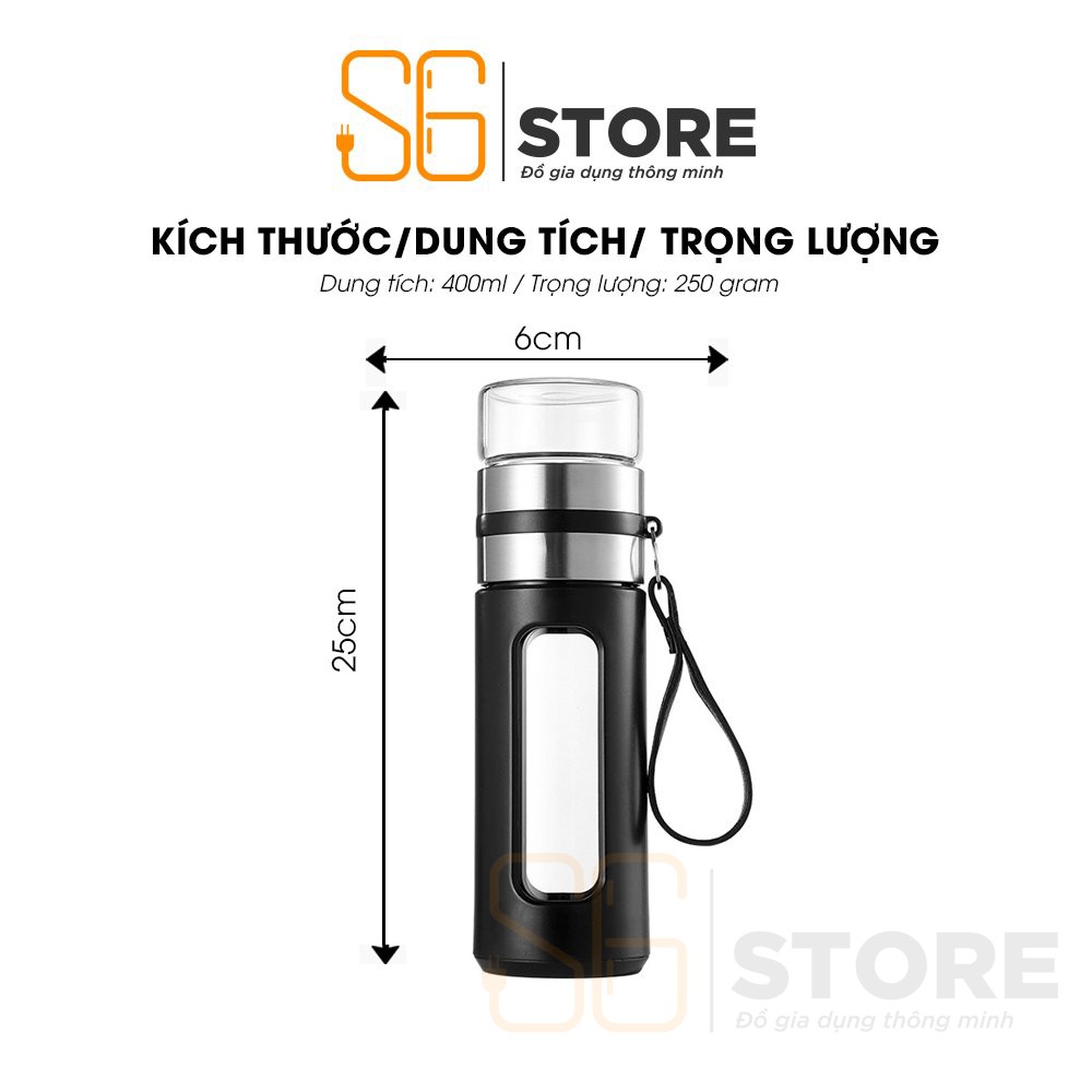 Bình pha trà thuỷ tinh 2 lớp S6 có khắc tên lõi inox 304 kèm ly uống trà tiện lợi bình đựng nước an toàn tiện lợi