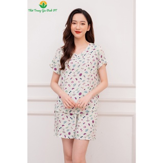 Bộ mặc nhà quần đùi áo cộc tay mùa hè nữ Việt Thắng, chất liệu Lanh B03.2106 - Thời trang gia đình VT