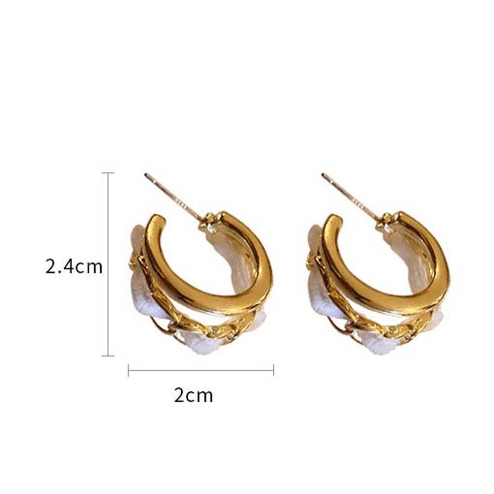 Bông tai tròn hai lớp bằng kim loại màu đỏ trắng đen phong cách Hàn Quốc đơn giản cho nữ