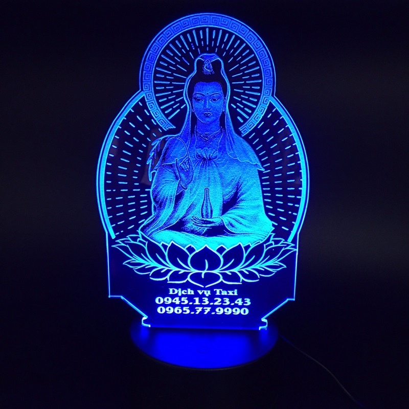 Đèn Led 3D hình Quan Thế Âm Bồ Tát khắc theo yêu cầu 16 Màu để bàn, trang trí xe, phòng