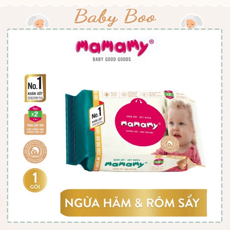 Khăn ướt giấy ướt Mamamy không mùi gói 100 tờ có nắp [ babyboo]