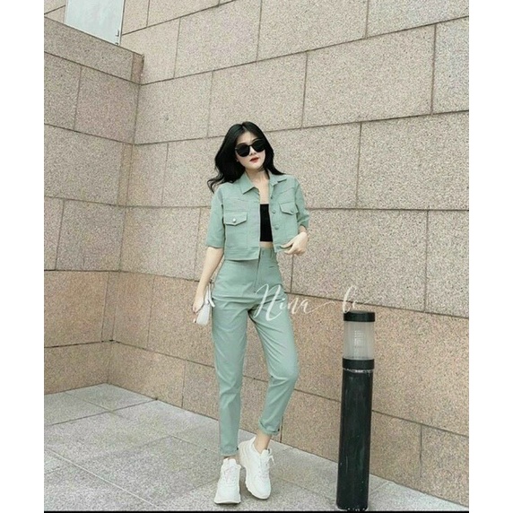 Sét bộ đồ nữ, sét 3 món áo khoác, áo bra kèm quần dài cực xinh