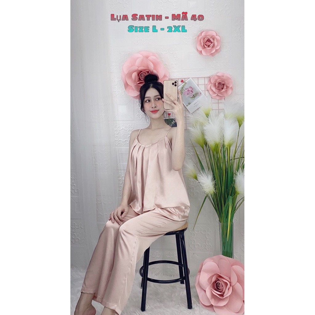 HÀNG CAO CẤP - SET ĐỒ BỘ LỤA SATIN QUẦN DÀI ÁO 2 DÂY | BigBuy360 - bigbuy360.vn