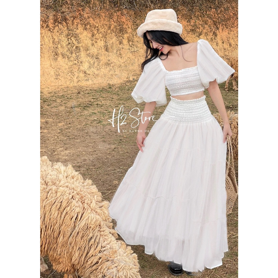 Sét maxi đi biển nhún xoè chất đũi mềm mát freesize dưới 60kg