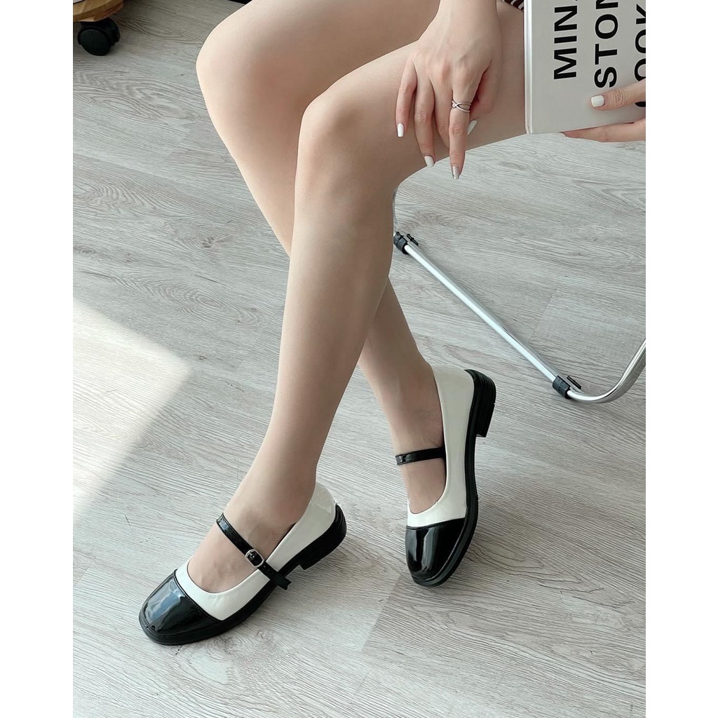 Giày Mary Jane quai cài đế 2cm Vitage phiên bản Hàn mới nhất, bệt búp bê tiểu thư xinh 2 màu đen trắng. Doc nữ