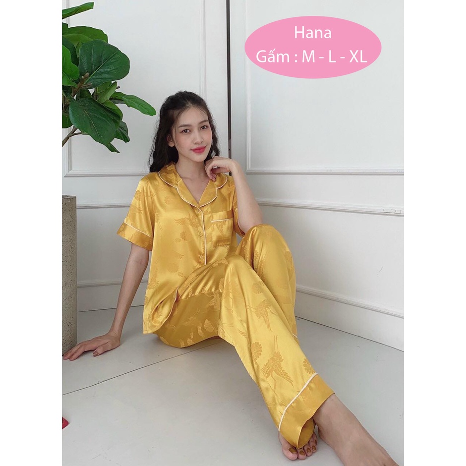 Đồ bộ pijama nữ lụa gấm cao cấp quần dài tay ngắn bigsize 45kg - 80kg (BD014) | BigBuy360 - bigbuy360.vn