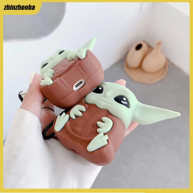 Vỏ bảo vệ hộp sạc hình Yoda đầu to thích hợp cho tai nghe không dây Bluetooth Airpod 1/2/3/pro