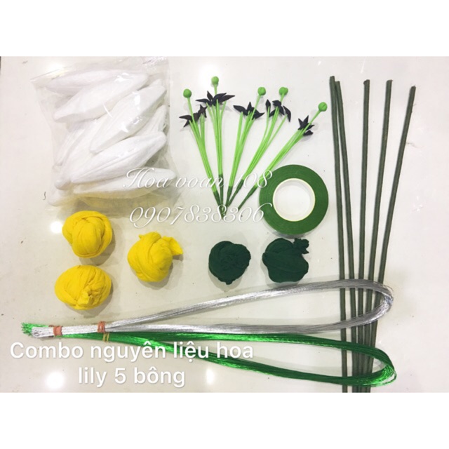 Combo nguyên liệu làm hoa lily 5 bông( như hình)