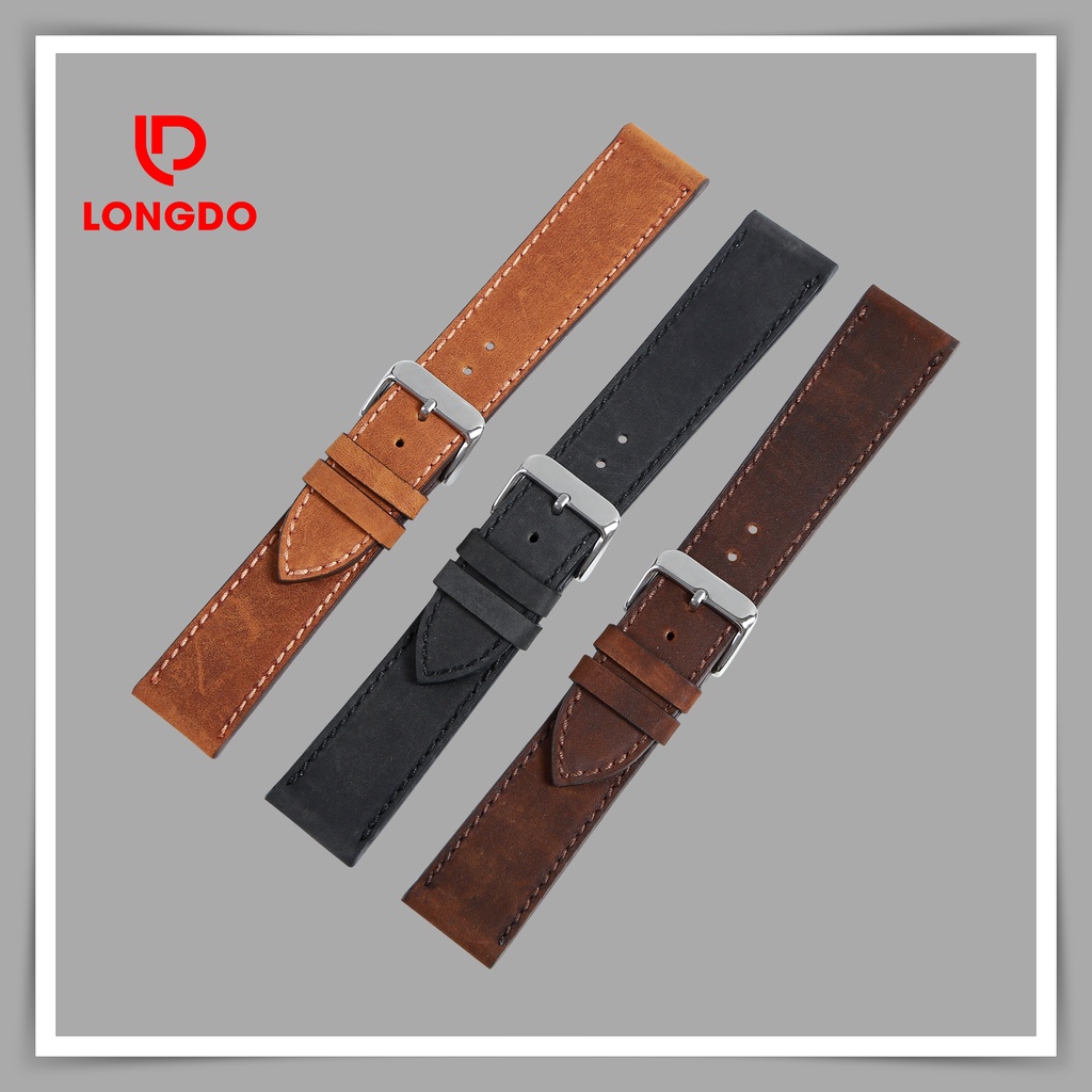 Dây đồng hồ 22mm da bò sáp - Đủ size 12/14/16/18/20/22/24 - Thương hiệu uy tín Longdo Leather