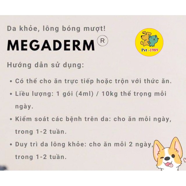 Hộp ( 28 gói ) Gel Dinh Dưỡng Virbac Megaderm 4ml Giúp Mượt Lông, Da Và Giảm Ngứa Chó Mèo Pet-1989