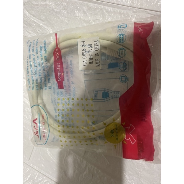 Dây vga 1.5m có cục chống nhiễu màu trắng chuẩn 3+4