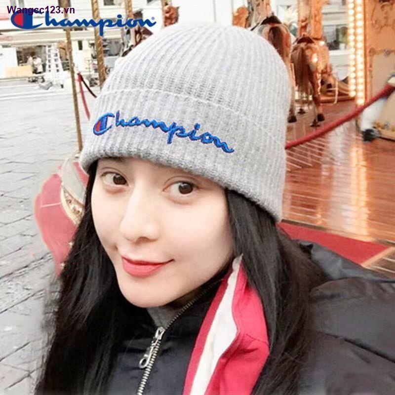 Mũ trùm đầu len dệt kim giữ ấm thêu họa tiết chữ Champion phong cách hip hop thời trang mới dành cho cả nam và nữ