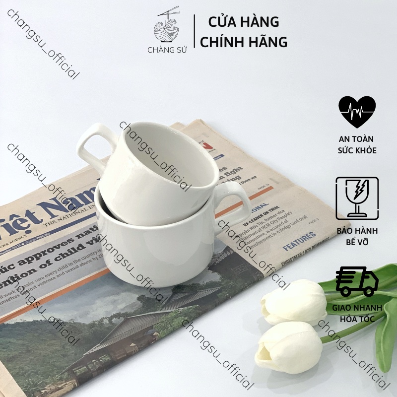 Tách trà, cafe trắng trơn và đĩa lót tách sứ Minh Châu bày tiệc, nhà hàng, quán nước - In theo yêu cầu | BigBuy360 - bigbuy360.vn