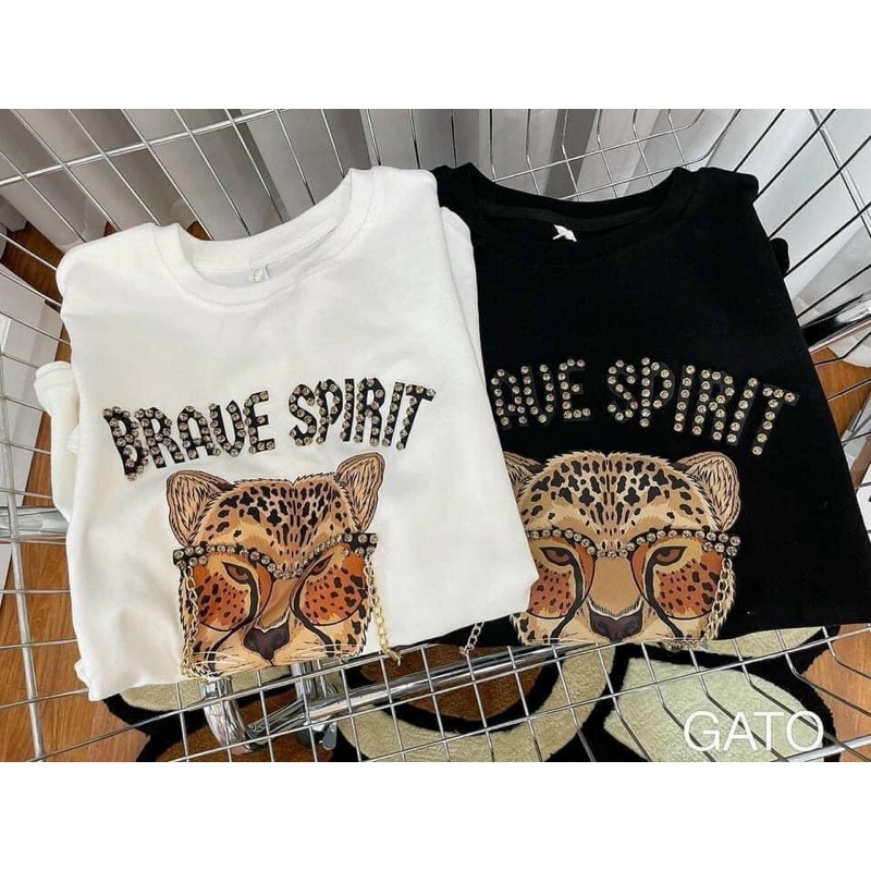 Áo phông cotton mặt hổ Áo thun phom thụng dáng rộng tay ngắn