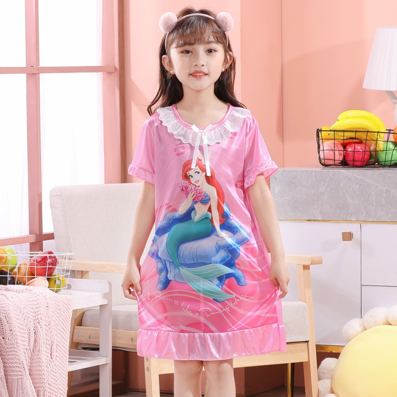 Đầm Ngủ Tay Ngắn In Hình Mickey Thời Trang Dành Cho Bé Gái