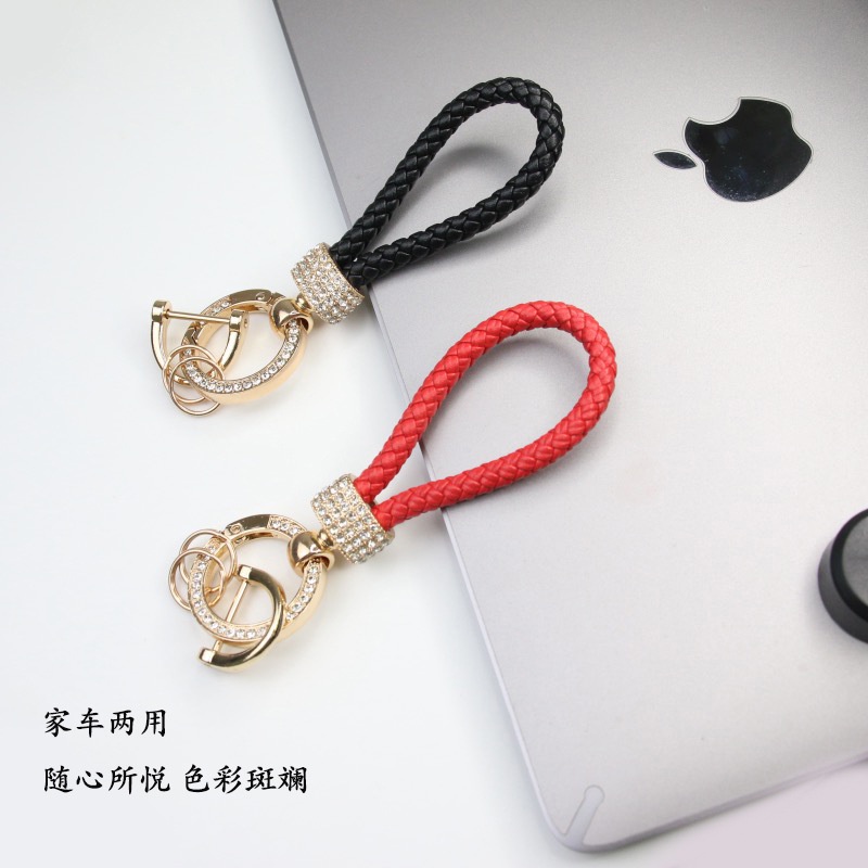 Móc Khóa Dây Da pu Bện Tay Đính Đá Cao Cấp Sáng Tạo Đa Năng