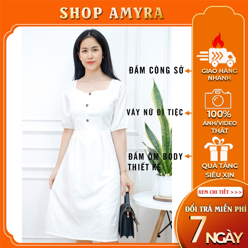 Đầm nữ dáng suông dự tiệc màu Trắng Vàng sang trọng AMYRA váy dự tiệc suông trơn trắng dự tiệc cưới va049