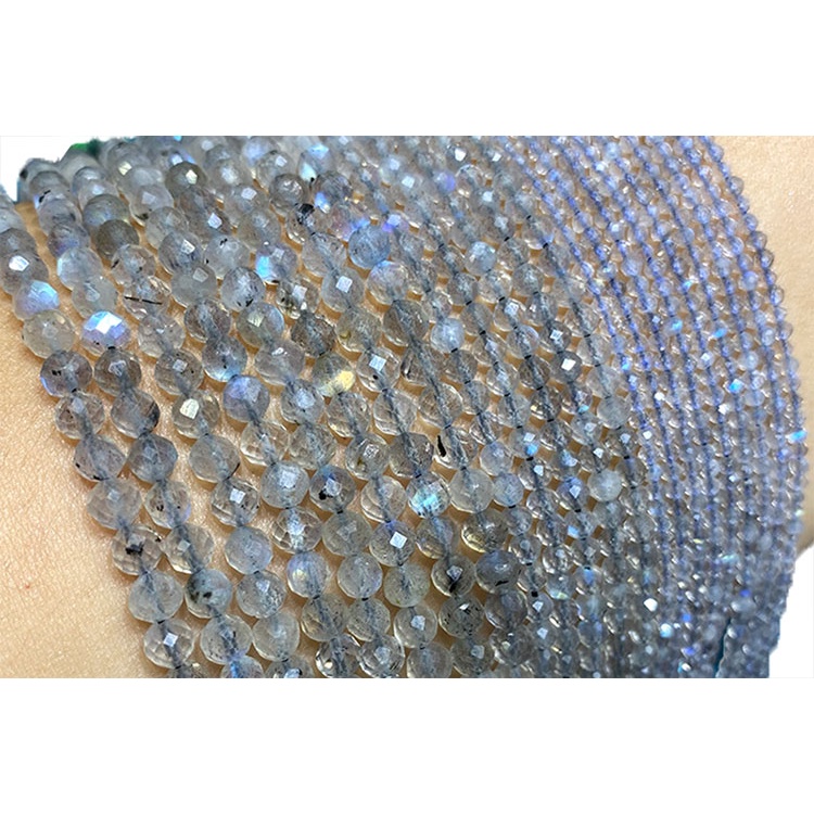 Fine 100% Đá Tự Nhiên Màu Xám Labradorite Mặt Đá Quý Tròn Miếng Đệm Hạt Trang Sức Làm Vòng Tay DIY Vòng Cổ 2 / 3 / 4MM