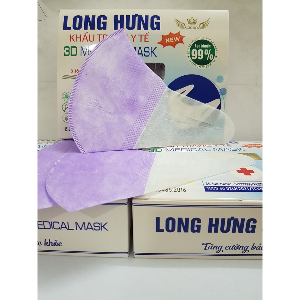 Khẩu Trang 3D mask màu Tím đẹp (Hộp 50 cái)