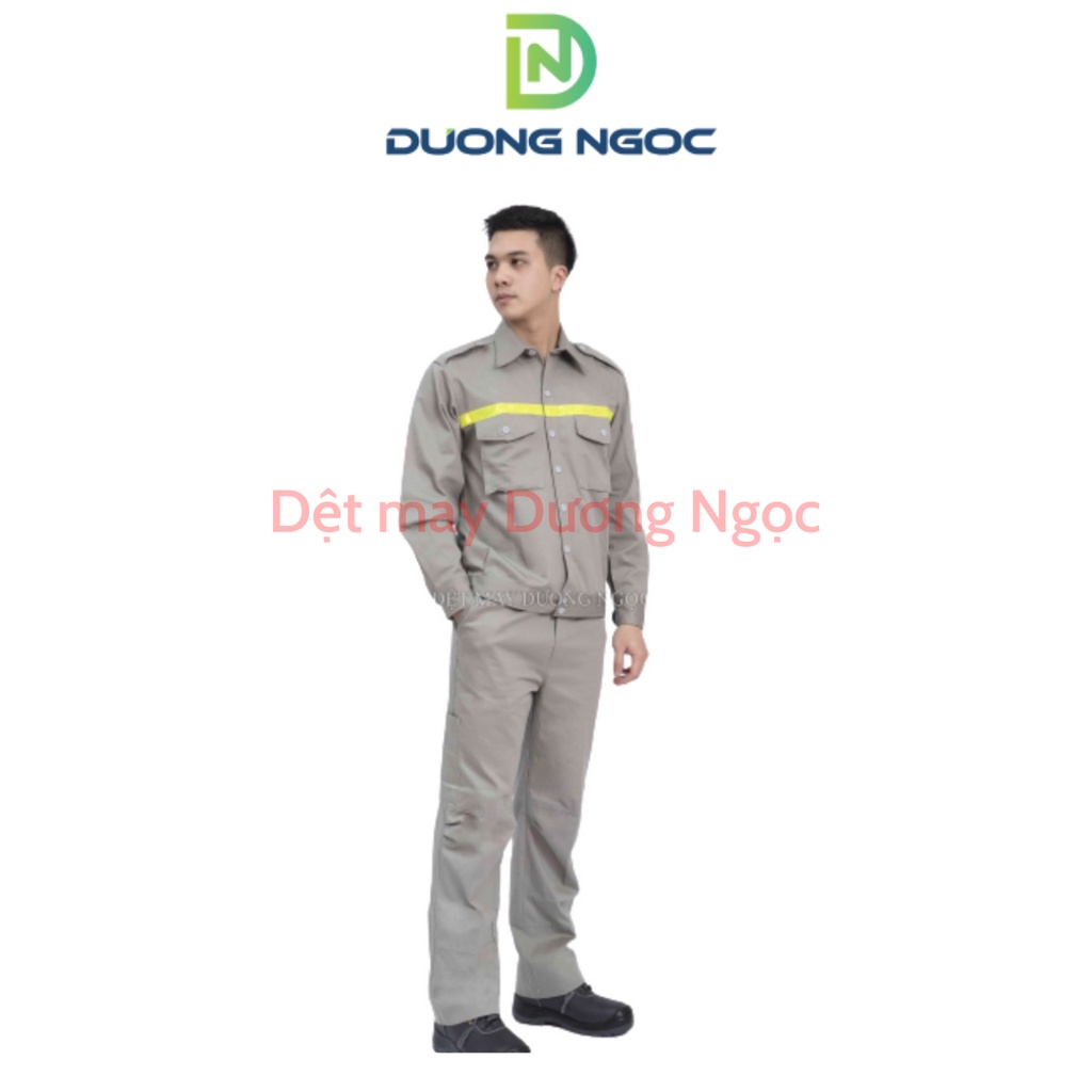 Đồ Bảo Hộ Lao Động Quần Áo Công Nhân, Đồng Phục BHLĐ Nam Màu Ghi Xám Phản Quang Vải Kaki Nhuộm Hoạt Tính Đủ Size DN03