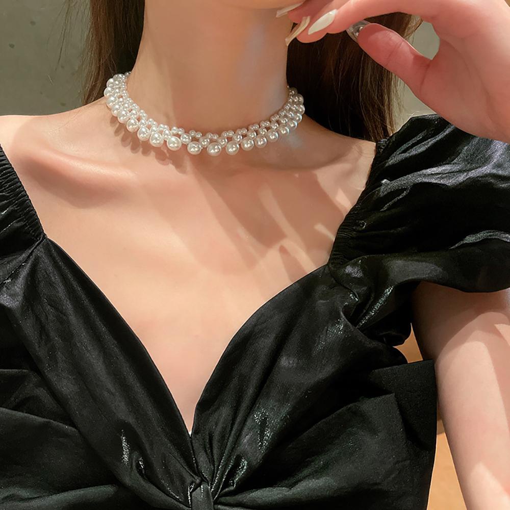 Vòng Cổ Choker Nhiều Lớp Đính Ngọc Trai Phong Cách Hàn Quốc Thời Trang Cho Nữ